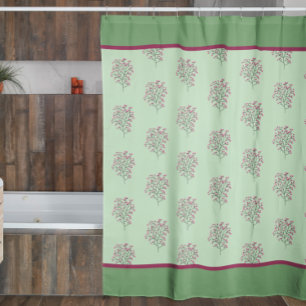 Mint Green and Pink Floral Shower Curtain