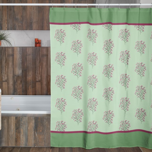 Mint Green and Pink Floral Shower Curtain (Creator Uploaded)
