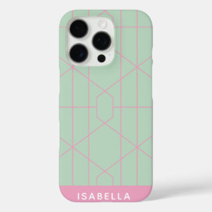Mint Green and Pink Geometric Lines Personalised iPhone 16 Pro Case
