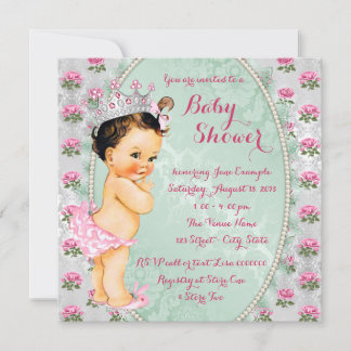 Mint Green and Pink Rose Baby Girl Shower Invitation