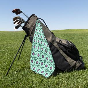 Mint green and purple geometric mandala pattern golf towel