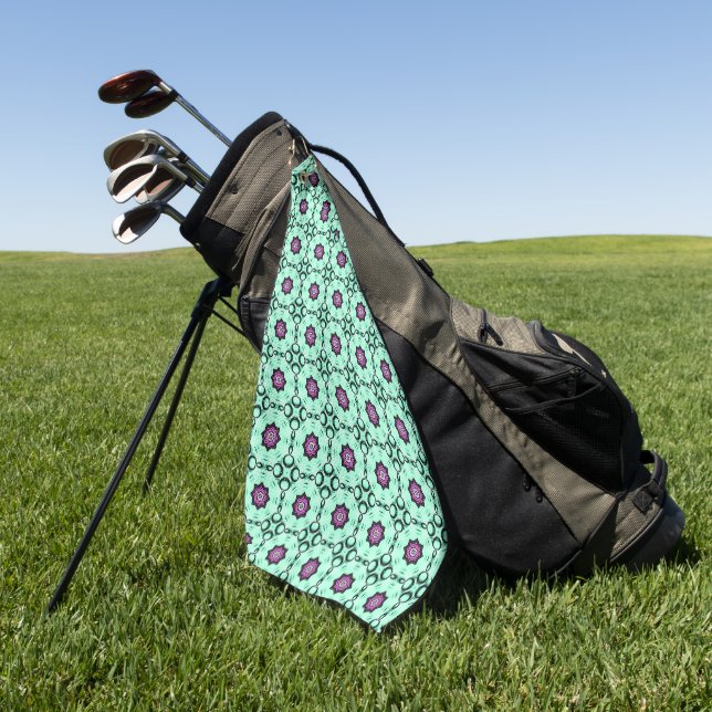 Mint green and purple geometric mandala pattern  golf towel (Green)
