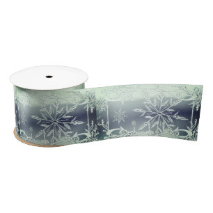 Mint green and Silver scroll snowflake ribbon Satin Ribbon