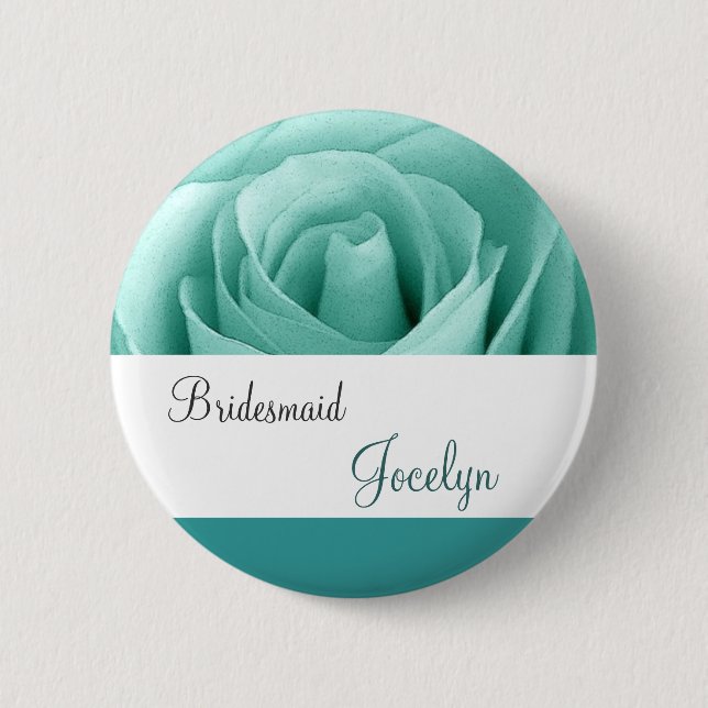 Mint Green and Teal Rose Bridesmaid Button (Front)