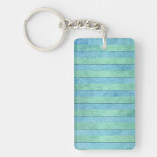 Mint Green and Tuquoise Pastel Stripes Pattern Key Ring