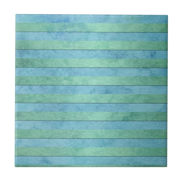 Mint Green and Tuquoise Pastel Stripes Pattern Tile (Front)
