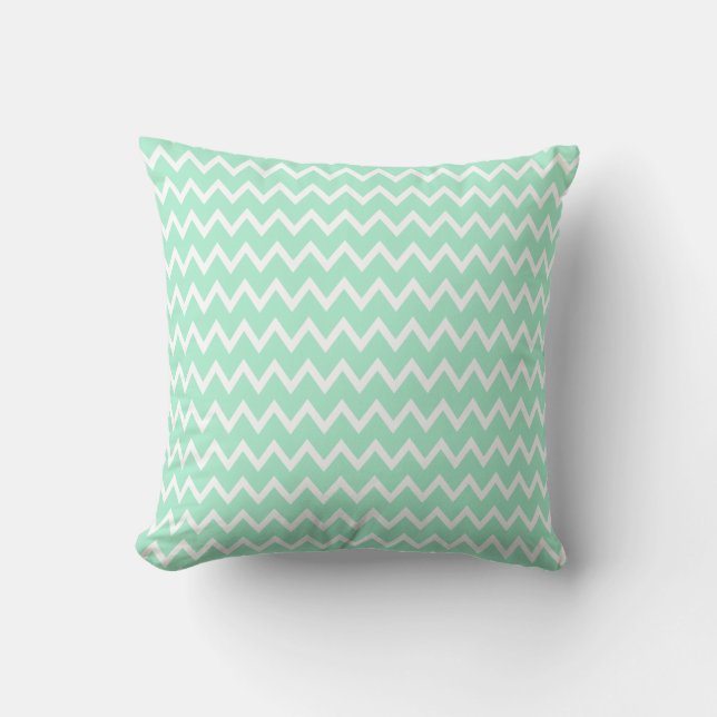 Mint Green and White Chevron Pattern Cushion (Front)