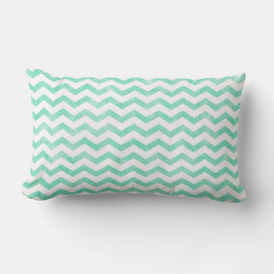 Mint Green and White Chevron Pattern Lumbar Cushion