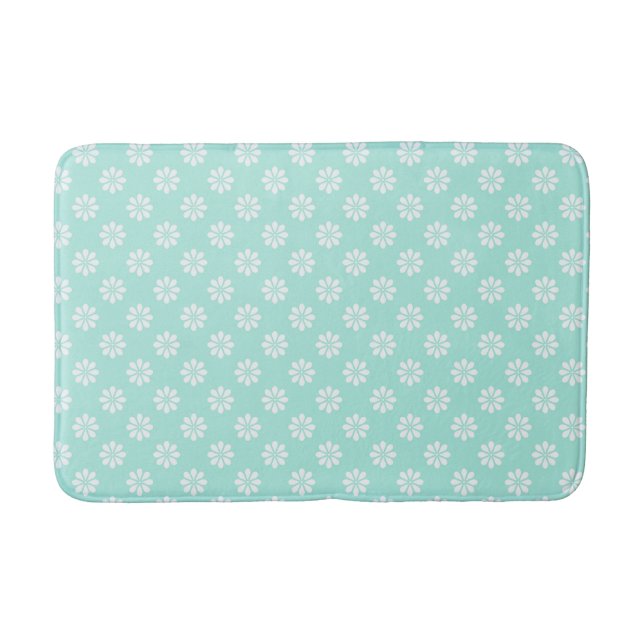 Mint Green and White Daisies  Bath Mat (Front)
