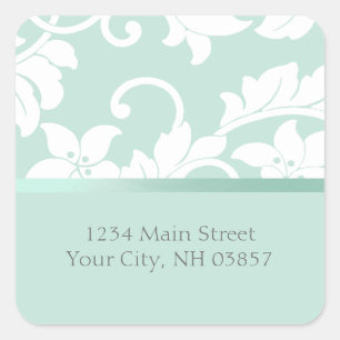 Mint Green and White Damask Square Sticker