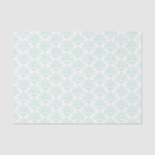 Mint Green and White Damask Tissue Paper (Front)