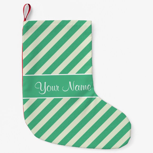 Mint Green and White Diagonal Stripes Small Christmas Stocking (Front)