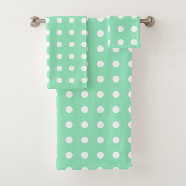 Mint Green And White Dots Modern Elegant Template Bath Towel Set (Insitu)