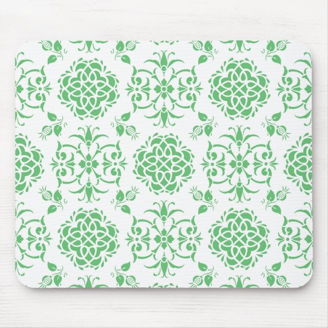 Mint Green and White Floral Damask Style Pattern Mouse Pad (Front)
