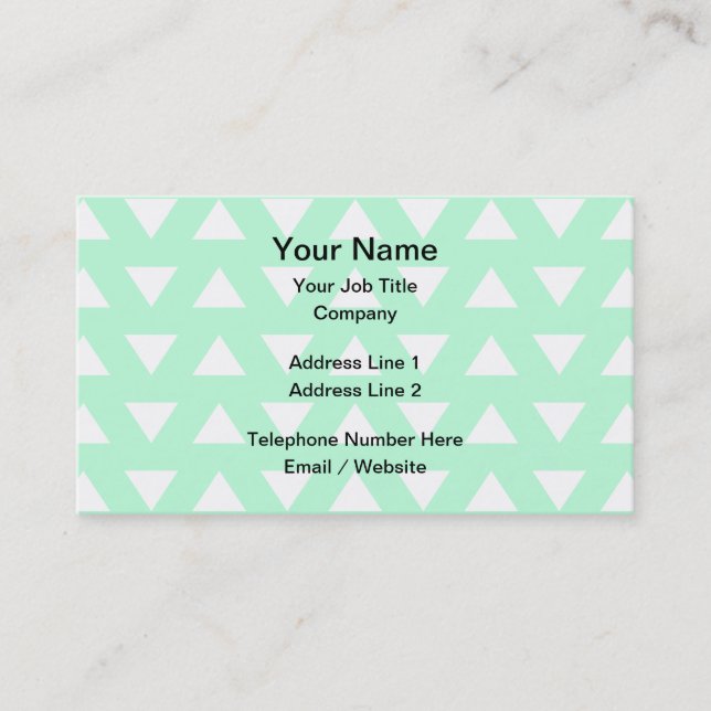 Mint Green and White Geometric Pattern. Business Card (Front)