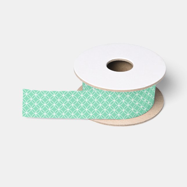 Mint Green and White Geometric Pattern Circles Satin Ribbon (Spool)