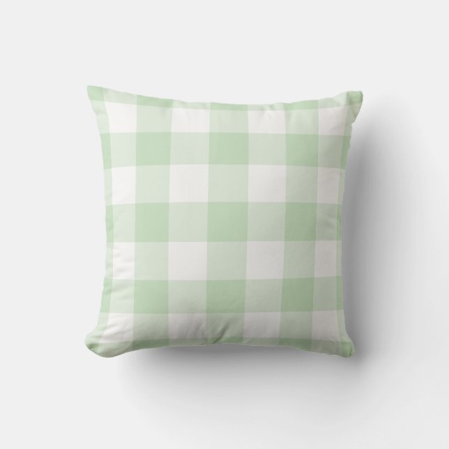 Mint Green and White Gingham Pattern Chequered Cushion (Front)