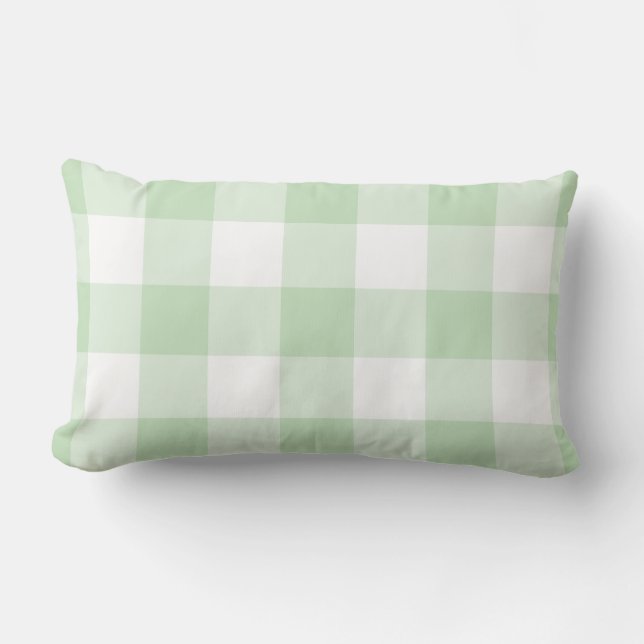 Mint Green and White Gingham Pattern Lumbar Cushion (Front)