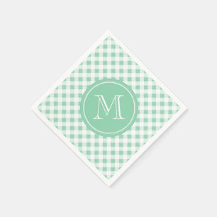 Mint Green and White Gingham, Your Monogram Napkin