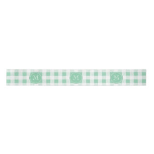 Mint Green and White Gingham, Your Monogram Satin Ribbon
