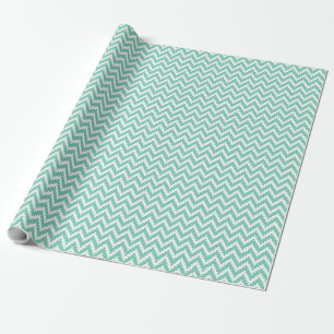 Mint-Green And White Ikat Chevron Pattern Wrapping Paper
