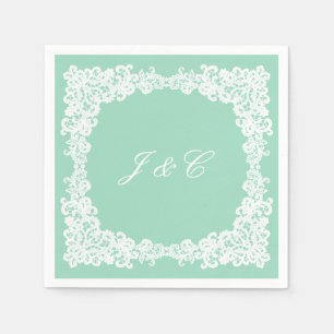 Mint green and white lace cocktail napkin