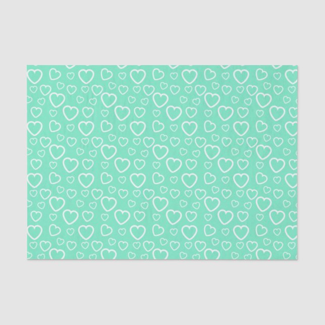 Mint Green and White Love Hearts Pattern Tissue Paper (Front)