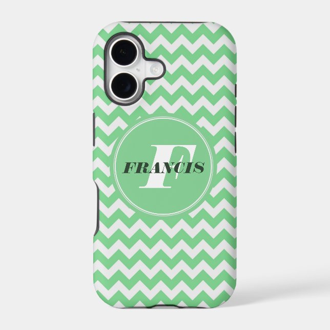 Mint-Green And White Monogram Chevron Pattern (Back)