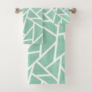 Mint green and white mosaic pattern bath towel set