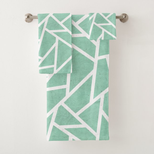 Mint green and white mosaic pattern bath towel set (Insitu)
