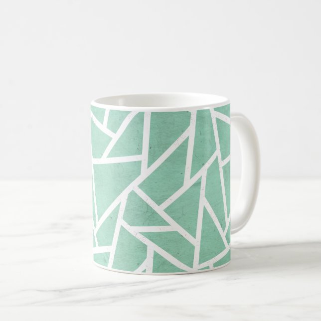 Mint green and white mosaic pattern coffee mug (Front Right)