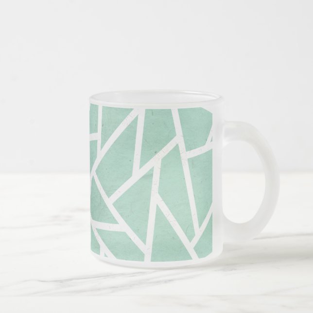 Mint green and white mosaic pattern frosted glass coffee mug (Right)