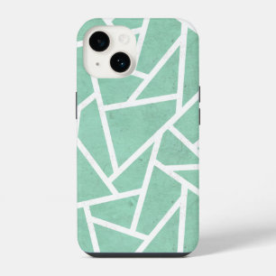 Mint green and white mosaic pattern iPhone 14 case