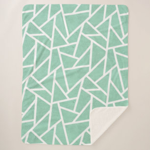 Mint green and white mosaic pattern sherpa blanket