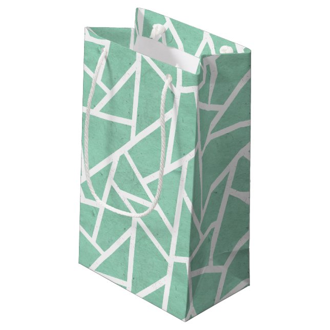 Mint green and white mosaic pattern small gift bag (Back Angled)