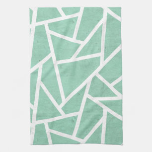 Mint green and white mosaic pattern tea towel