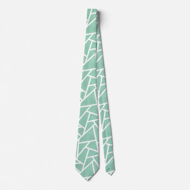 Mint green and white mosaic pattern tie (Front)