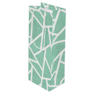 Mint green and white mosaic pattern wine gift bag