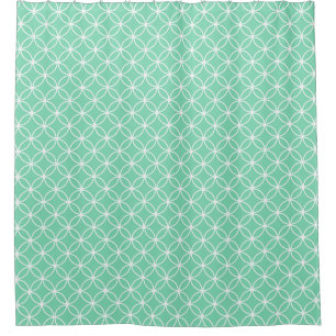 Mint Green and White Overlapping Circles Pattern Shower Curtain