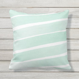 Mint Green and White Painted Stripe Outdoor Pillow