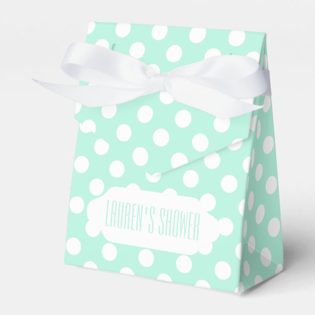 Mint green and white polka dots custom favour box (Front Side)
