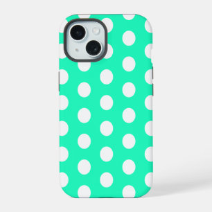 Mint Green and White Polka Dots iPhone 15 Case