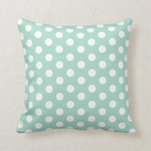 Mint green and white Polkadot Throw Pillow