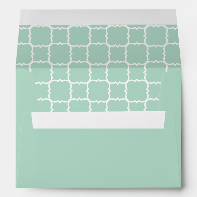 Mint Green and White Quatrefoil Pattern Envelope (Back (Bottom))