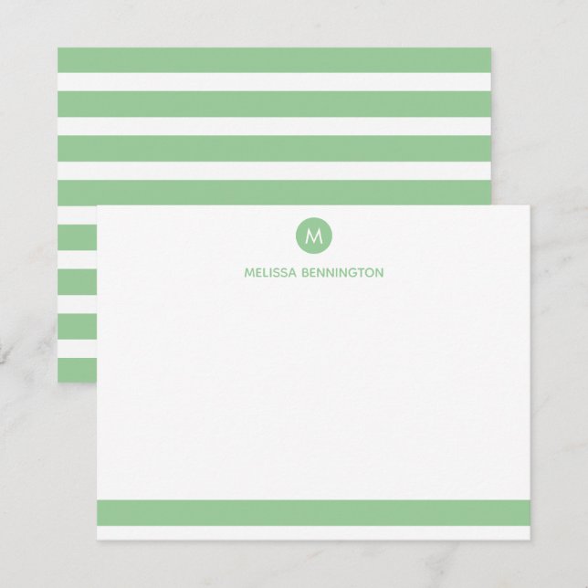 Mint Green and White Striped Personalised Monogram Card (Front/Back)
