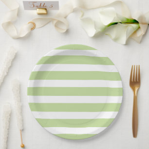 Mint Green and White Stripes Paper Plate