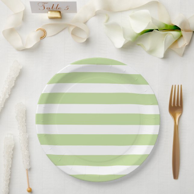 Mint Green and White Stripes Paper Plate (Wedding)
