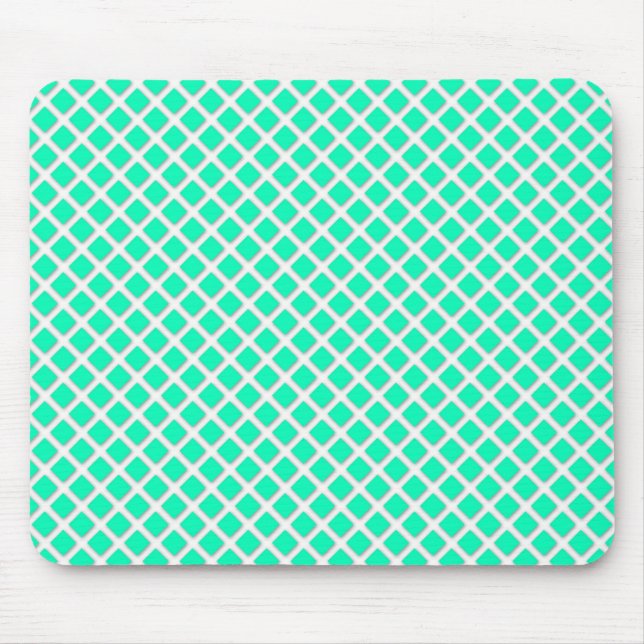 Mint Green and White Tilted Squares Pattern Mouse Pad (Front)