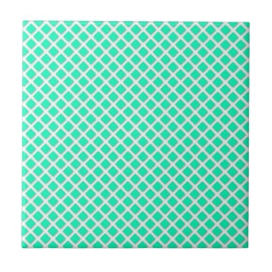 Mint Green and White Tilted Squares Pattern Tile