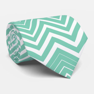 Mint-Green And White Zigzag Chevron Tie